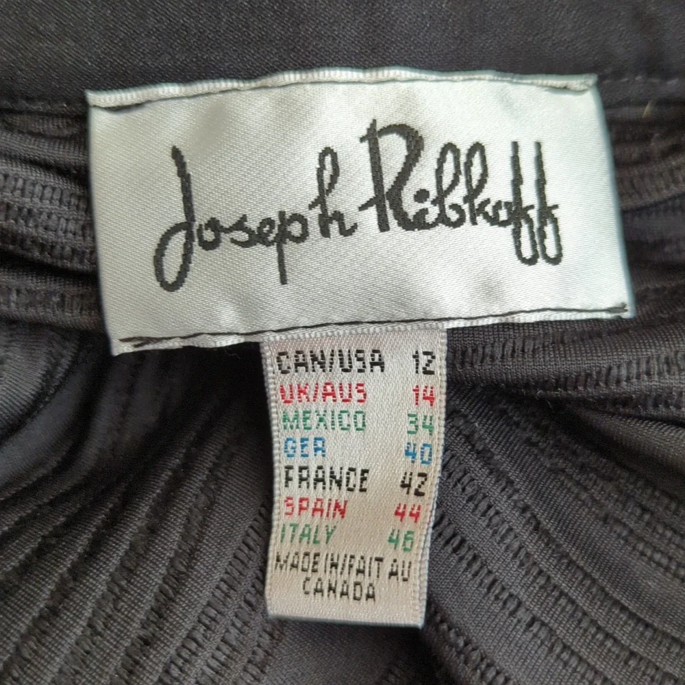 Joseph Ribkoff Vintage Black Textured Front Zip 3/4 Sleeve Blazer Size 12
